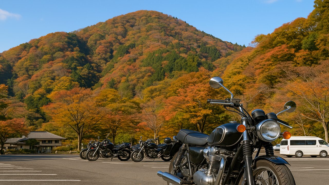 高尾山の駐車場でバイク