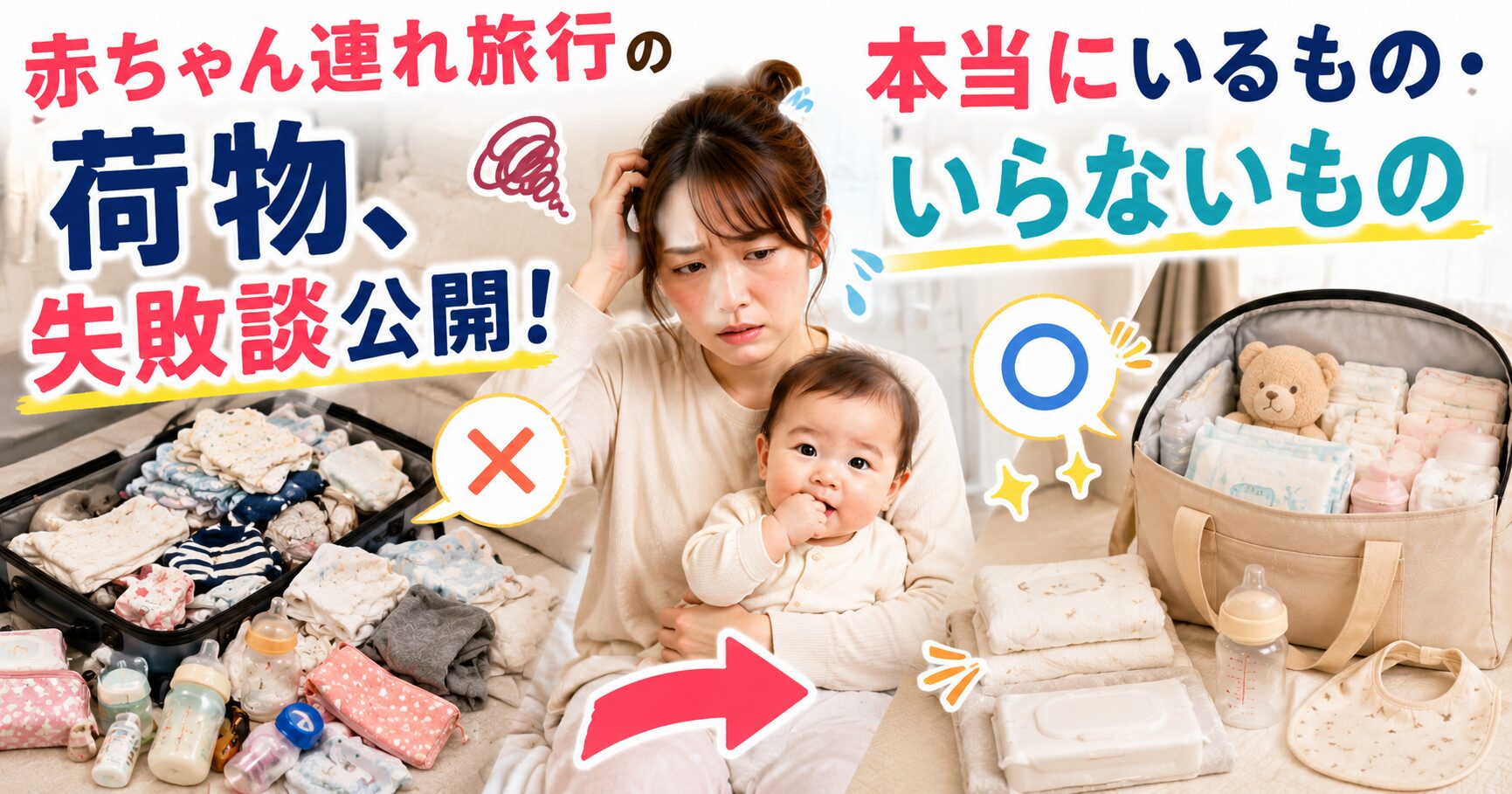 赤ちゃん連れ旅行の荷物、失敗談公開！本当にいるもの・いらないもの