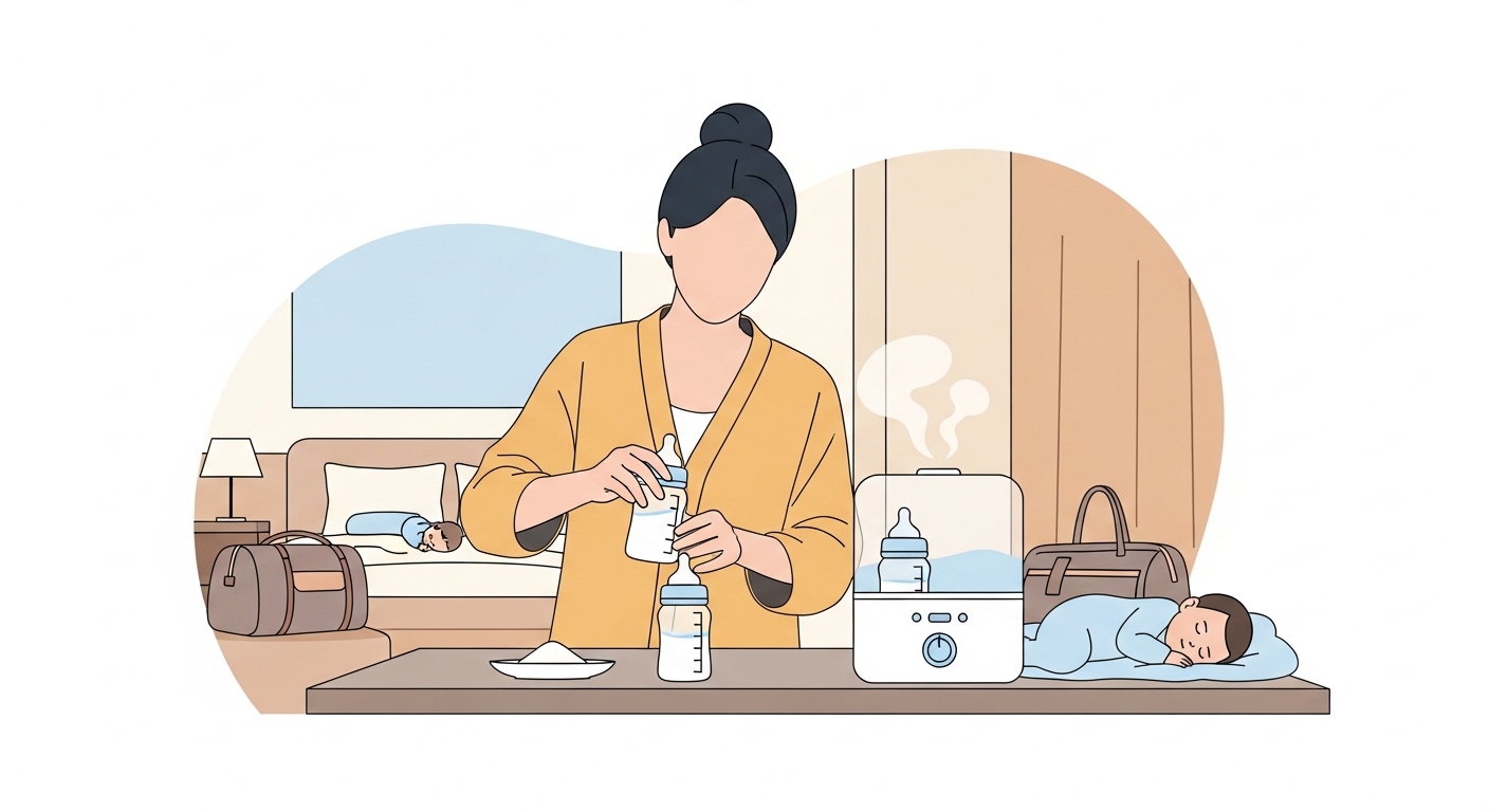 赤ちゃんとの旅行で一番困る、ミルク調乳と哺乳瓶消毒どうしたの?